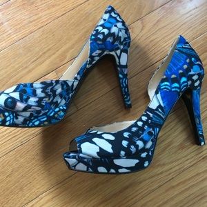 Nine West Blue floral peep toe heels